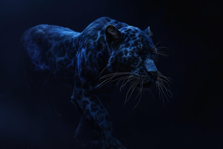 Black leopard on a black background.の素材