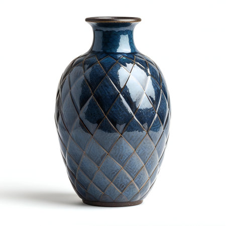 Blue ceramic vase isolated on white background.の素材