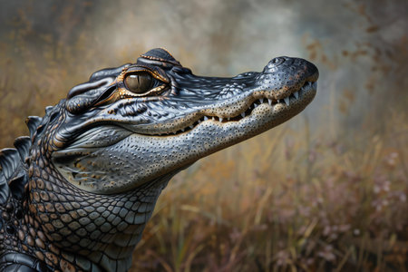 Close-up of a crocodile's head.の素材