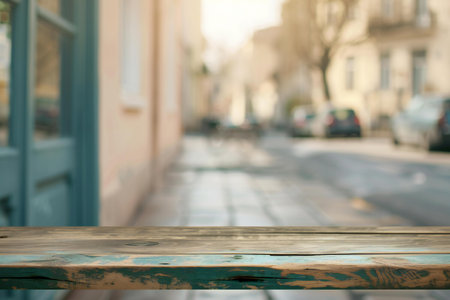 Table Top And Blur Building Of The Background. For The Collectionの素材
