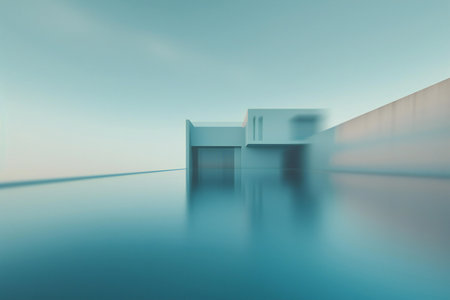 an empty room with a bench in the middleの素材