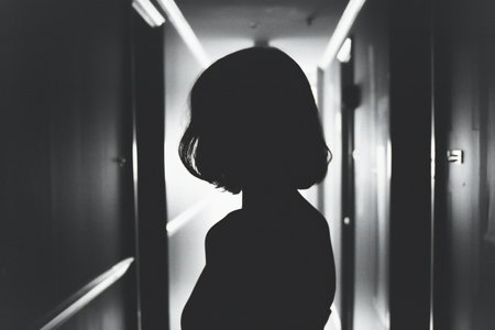Silhouette of a pregnant woman in the corridor of a hospitalの素材