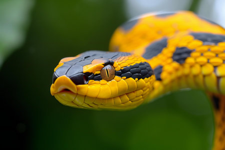 Close-up of a yellow and black snake (Reticulated python)の素材