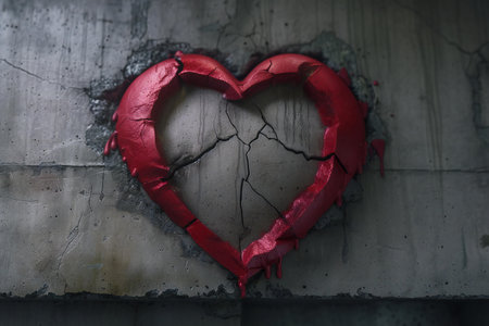 Red heart on the background of a concrete wall. Love concept.の素材