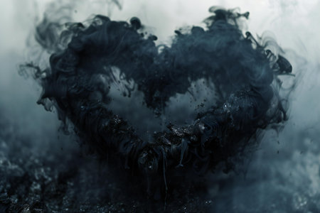 Heart shape made of smoke on a dark background, Valentine's Dayの素材