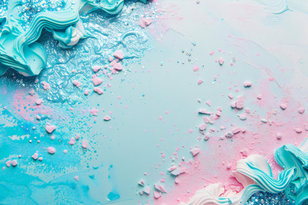 Blue, pink and white makeup smears on a pink background.の素材