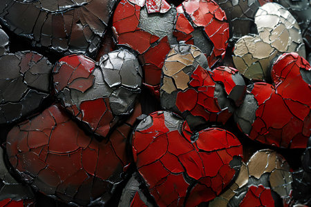 Grunge cracked red and black heart background. Love concept.の素材