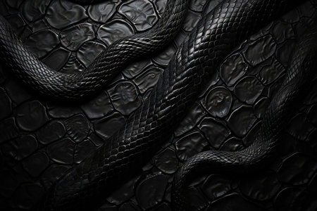 Black snake on a black leather background. Close-up. Toned.の素材