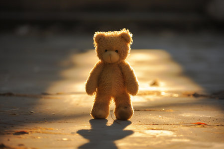 Teddy bear on the floor, soft focus, vintage tone.の素材