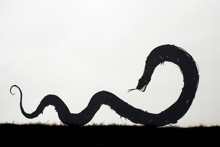 The image of a snake made of black paint on a white backgroundの素材