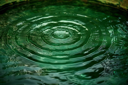 Water ripples in the form of a circle. Green background.の素材