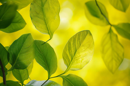 Green leaves background in sunny day with copy space for text or imageの素材