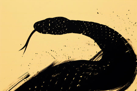 Black snake on yellow background. Grunge style.の素材