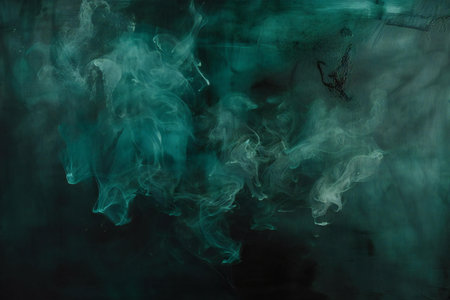 Cloud of green and blue smoke on a black background. Copy space.の素材