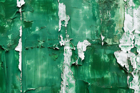 Green paint on a wooden wall. Abstract background and texture for design.の素材