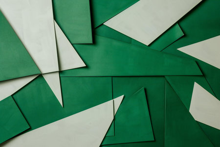 abstract background of paper envelopes in green and white colors.の素材