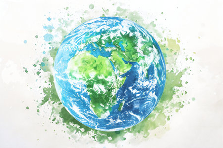 Watercolor painting of the planet Earth on white background.の素材