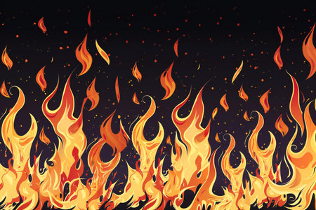 Fire flames isolated on black background.の素材