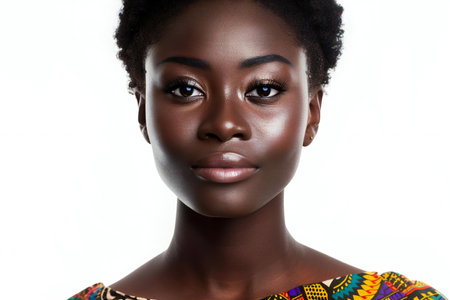 Beautiful young african american woman on a white background.の素材