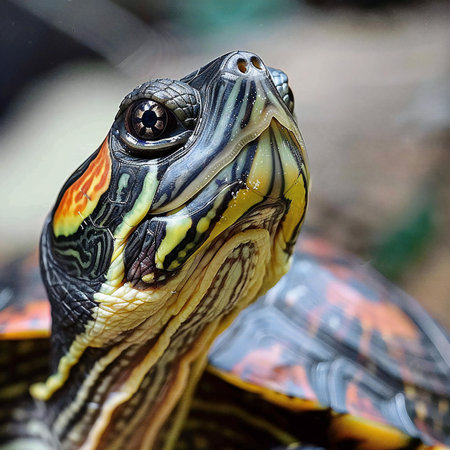 Close up of a red-eared slider (Trachemys scripta elegans)の素材
