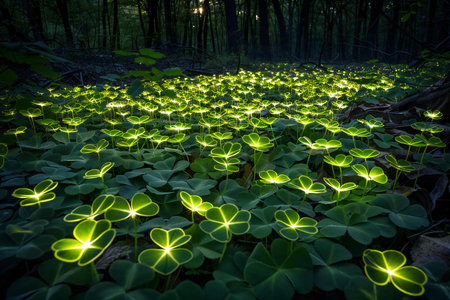 Green leaves of ginkgo biloba in the forest at nightの素材