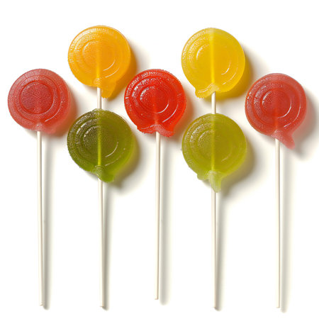 Colorful lollipops isolated on white background. Top view.の素材