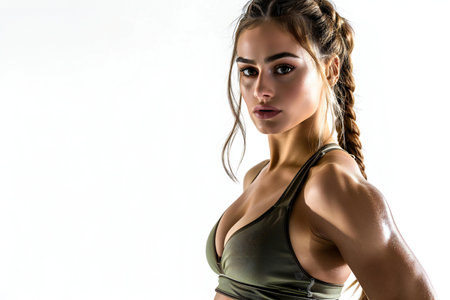 Portrait of a beautiful athletic girl on a white background. Studio shot.の素材