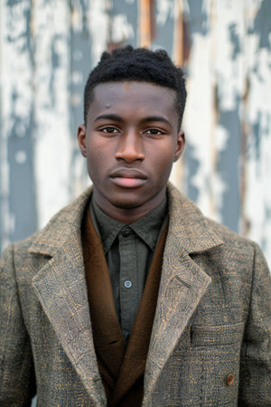 Portrait of a handsome african american man in a coatの素材