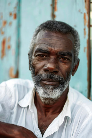 Portrait of an old African man with a beard and mustache.の素材