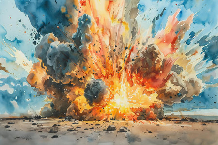 Explosion on the beach. Colorful explosion in the sky.の素材