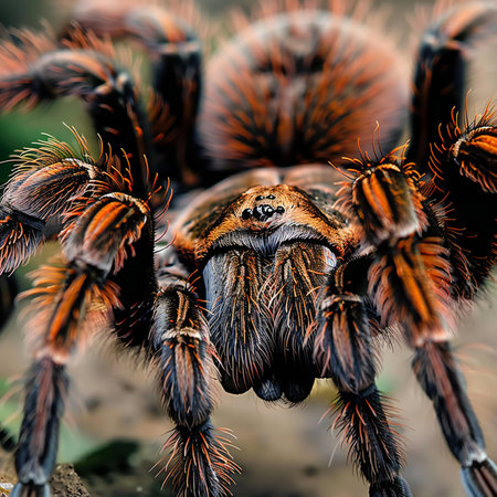 close up of a tarantula spider in the garden. super macroの素材