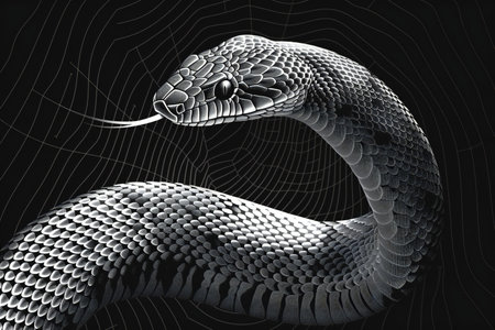 a black and white snake on a black backgroundの素材
