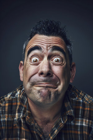 Portrait of a man with a surprised expression on his face.の素材