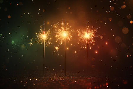 Sparklers on black background. New year concept.の素材