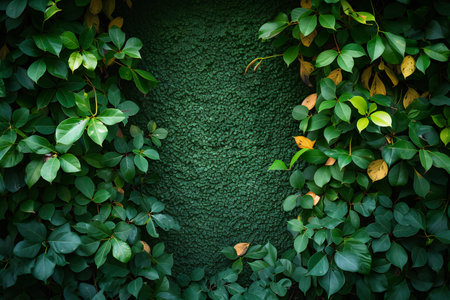 Green ivy leaves on the wall. Nature background with copy space.の素材
