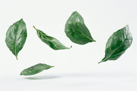 Leaves of the laurel, isolated on a white background.の素材