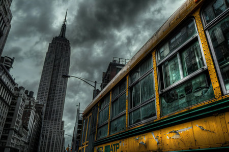Yellow tram in New York City.の素材