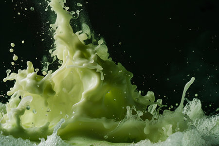 splash of green liquid on a black background. close-upの素材