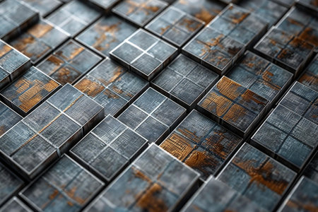 abstract background made of old wooden cubes. 3d render illustrationの素材