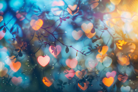 Bokeh heart on tree with bokeh background, love conceptの素材