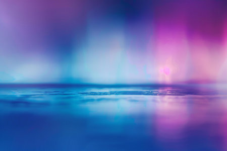 abstract background with bokeh defocused lights and water surfaceの素材