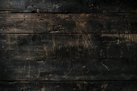 Old wood texture background. Floor surface with scratches and cracks. Dark edged.の素材