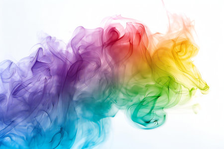 abstract multicolored smoke on a white background close-upの素材
