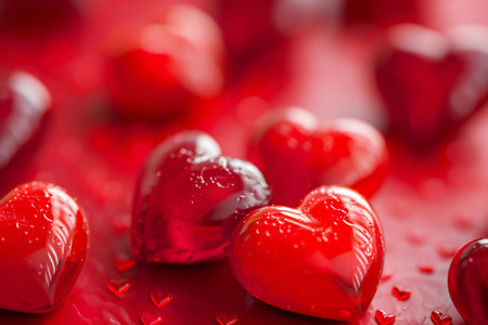 Valentines day background with red hearts, shallow dof.の素材