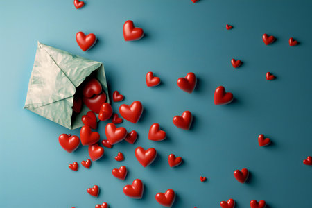 Valentine's Day background with envelope and red hearts.の素材