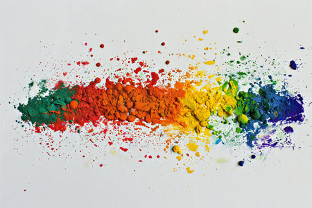 multicolored powder on a white background. close-up.の素材