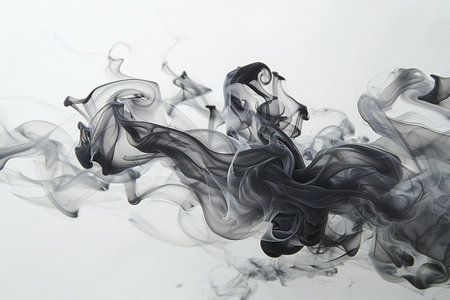 black smoke on white background, closeup of photo with soft focusの素材