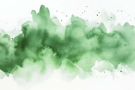 Abstract green watercolor splash on white paper background. Digital art painting.の素材