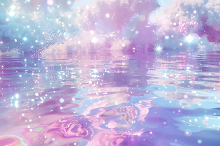 abstract background with water and clouds in pink and blue colors.の素材