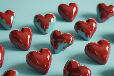 Red hearts on a blue background. Valentine's Day.の素材